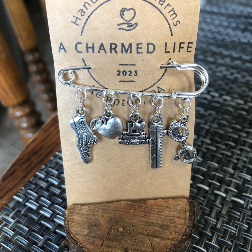 NWT, Handmade by A Charmed Life. Silver Pin for Your Favorite Teacher